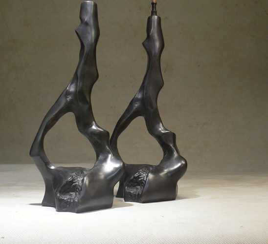 paire de lampes sculpture en bronze creation francaise 2014