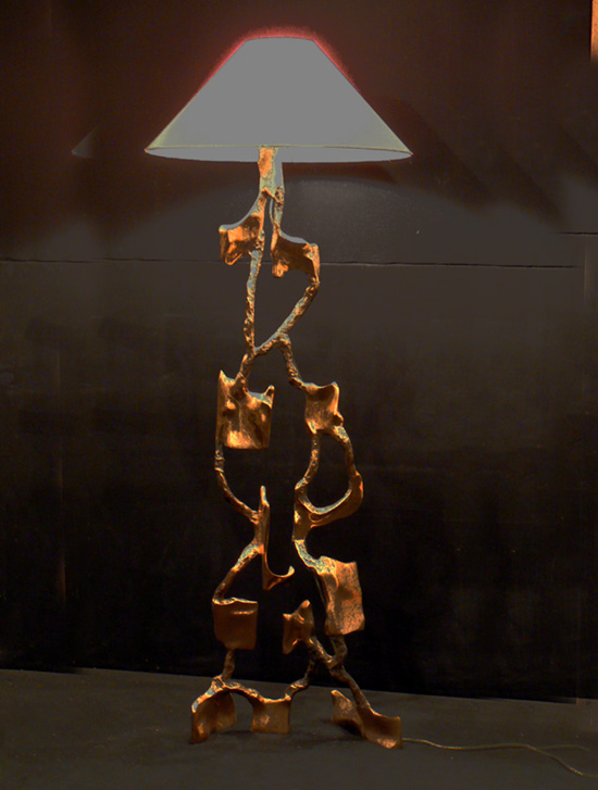 lampadaire sculpture en bronze poli signé